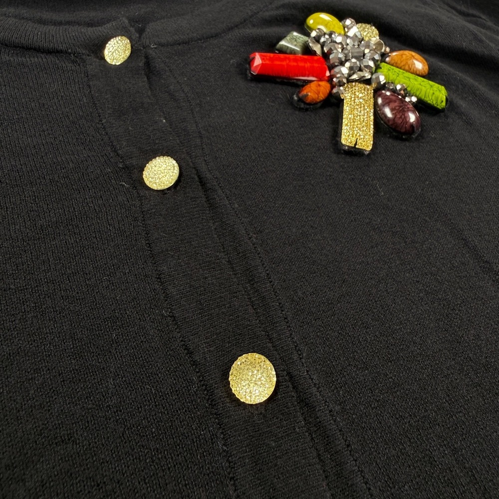 August Silk Cardigan Women's Medium Black Beaded Jeweled Art To Wear Cottagecore - Picture 7 of 12